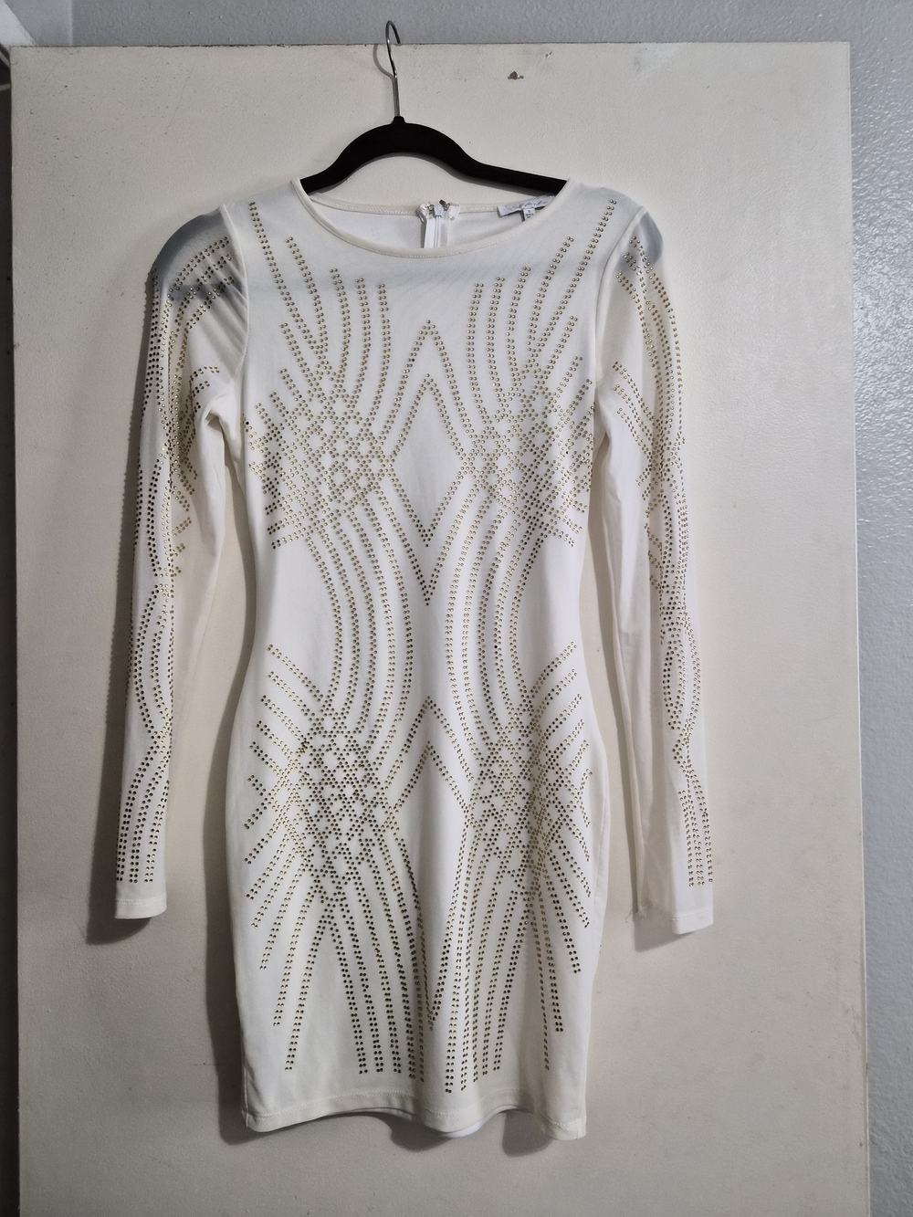White Long-Sleeve Studded Bodycon Dress